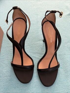 Gianvito Rossi Black Leather Curved-Strap High Heel Sandals